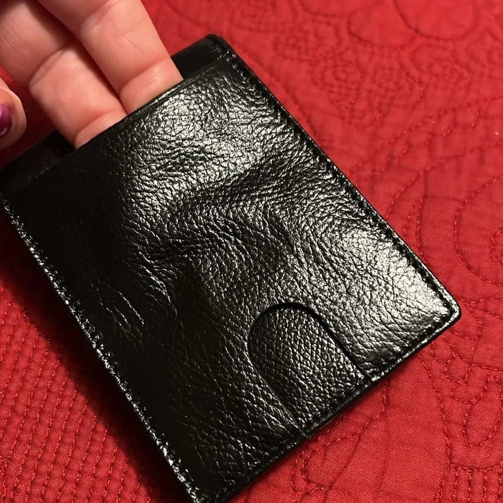 Black leather money clip wallet